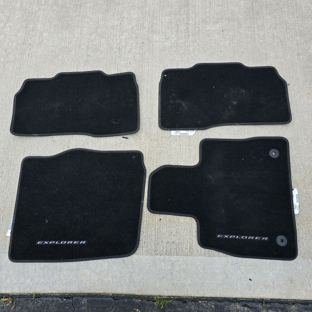 OEM 21-24 Ford Explorer BLACK Carpet Floor Mats w/ Embroidered Logos - SET 4